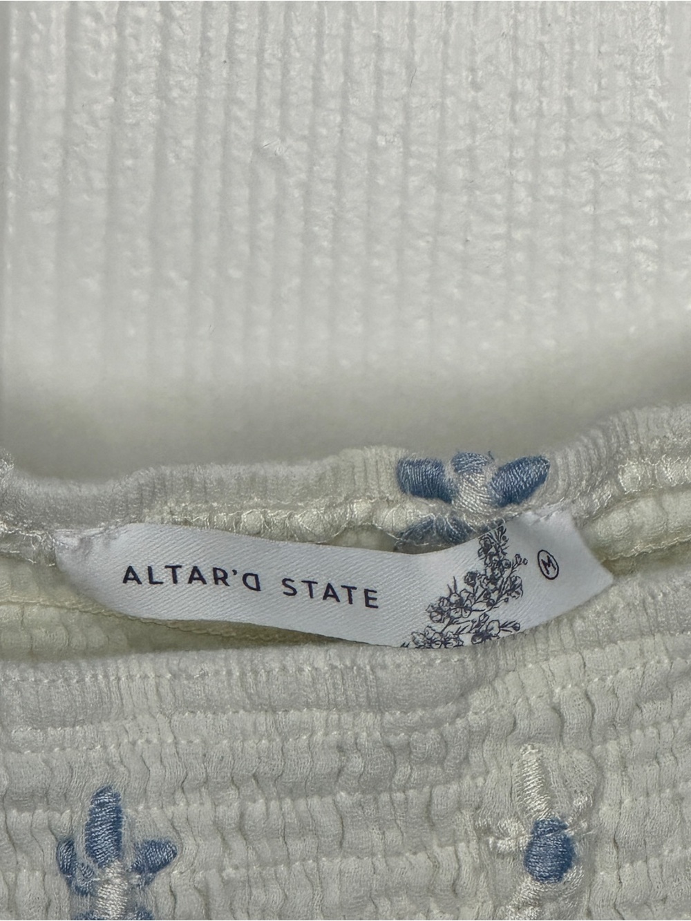 Altar’d State Puff-Sleeve Top with Blue Floral Embroidery - White - Picture 3 of 3